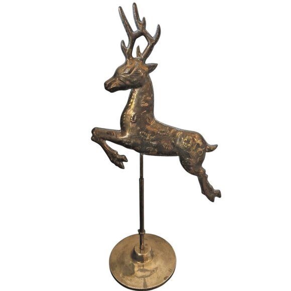 Weather Vane Deer Stag Articulating Stand Solid Brass w Zinc Taiwan Handmade 15" - Picture 12 of 12